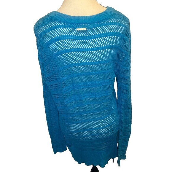 Women’s Michael Kors BLUE Coastal Lightweight Knit V Neck Tunic Sweater Sz M - Picture 4 of 7